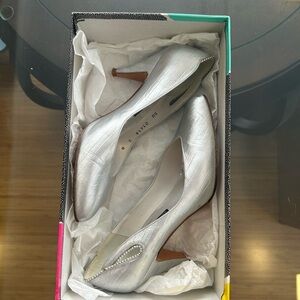 Stuart Weitzman Silver Heels with Pearl Detail